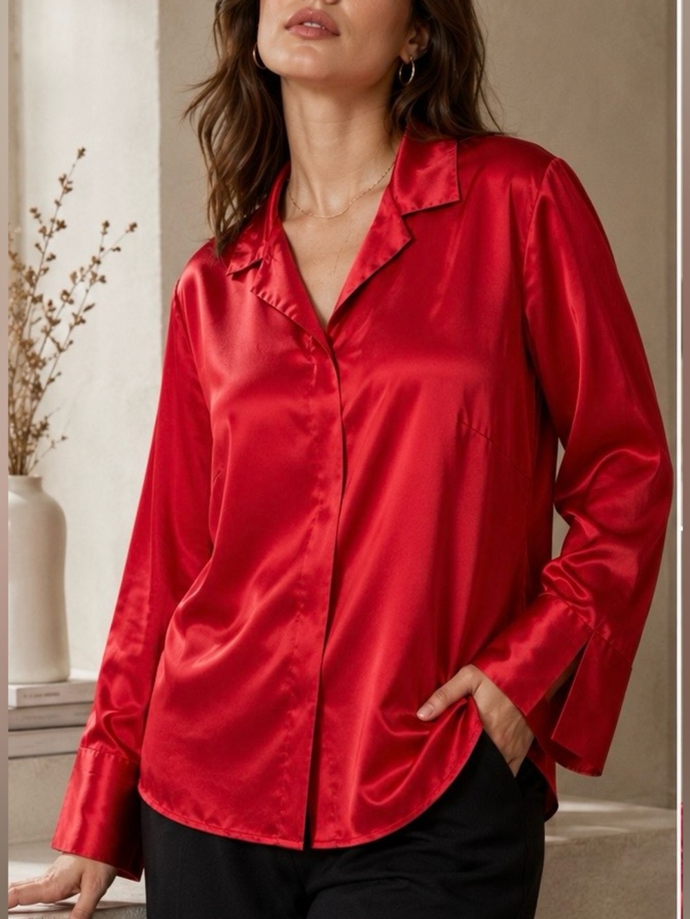 Spencer Jeremy 100% Silk Cherry Red Blouse NWT 2X Hidden Button Shirt